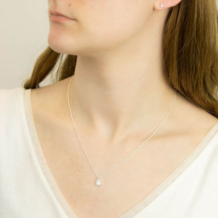 Gecko Rhodium Plated CZ Teardrop Necklace