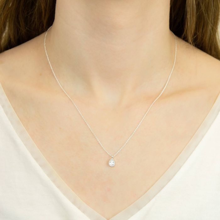 Gecko Rhodium Plated CZ Teardrop Necklace
