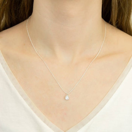 Gecko Rhodium Plated CZ Teardrop Necklace
