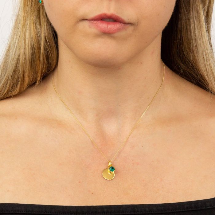 Gold May Birthstone Emerald Crystal Pendant