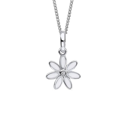 D For Diamond White Enamel Daisy Necklace