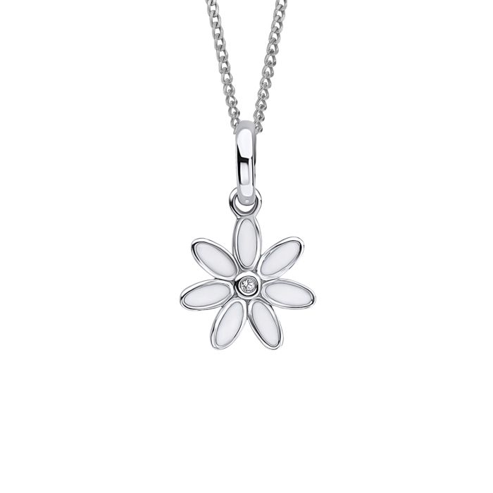 D For Diamond White Enamel Daisy Necklace