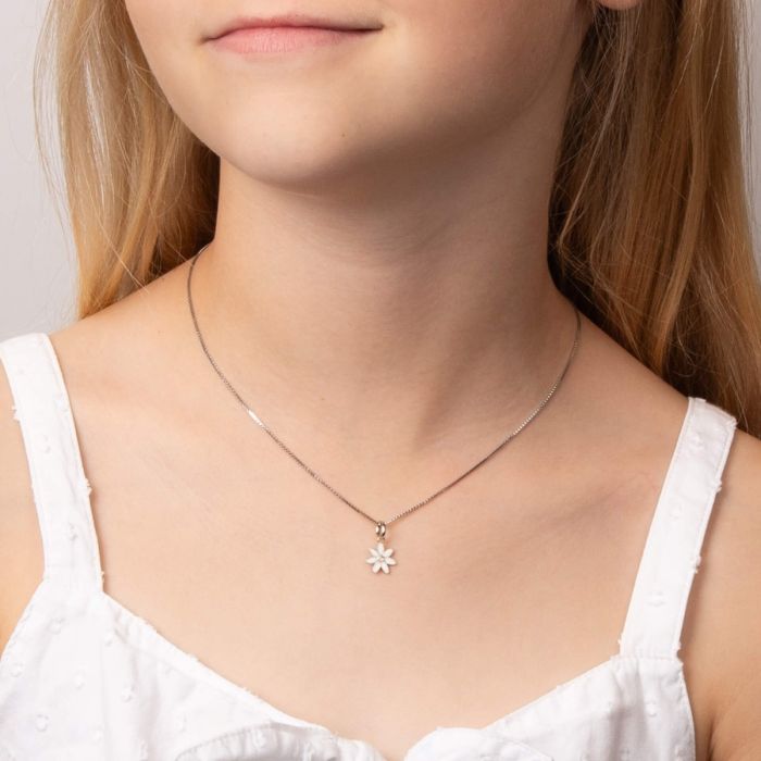 D For Diamond White Enamel Daisy Necklace
