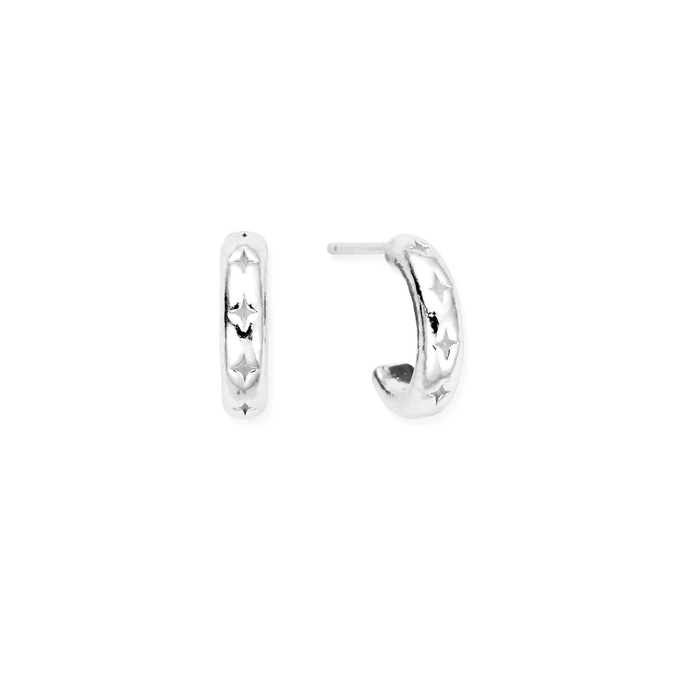 ChloBo Silver Cut Out North Star Huggie Hoops