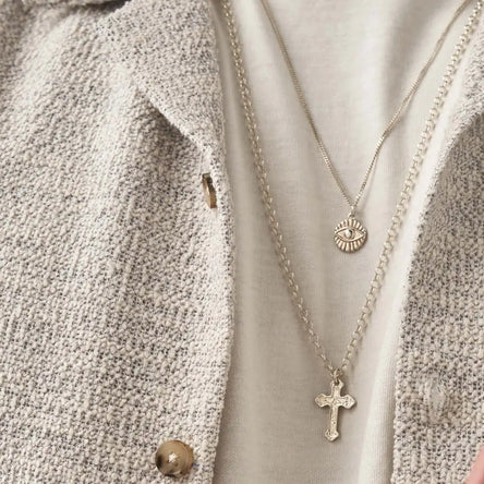 ChloBo Men's Belcher Chain Embossed Cross Necklace
