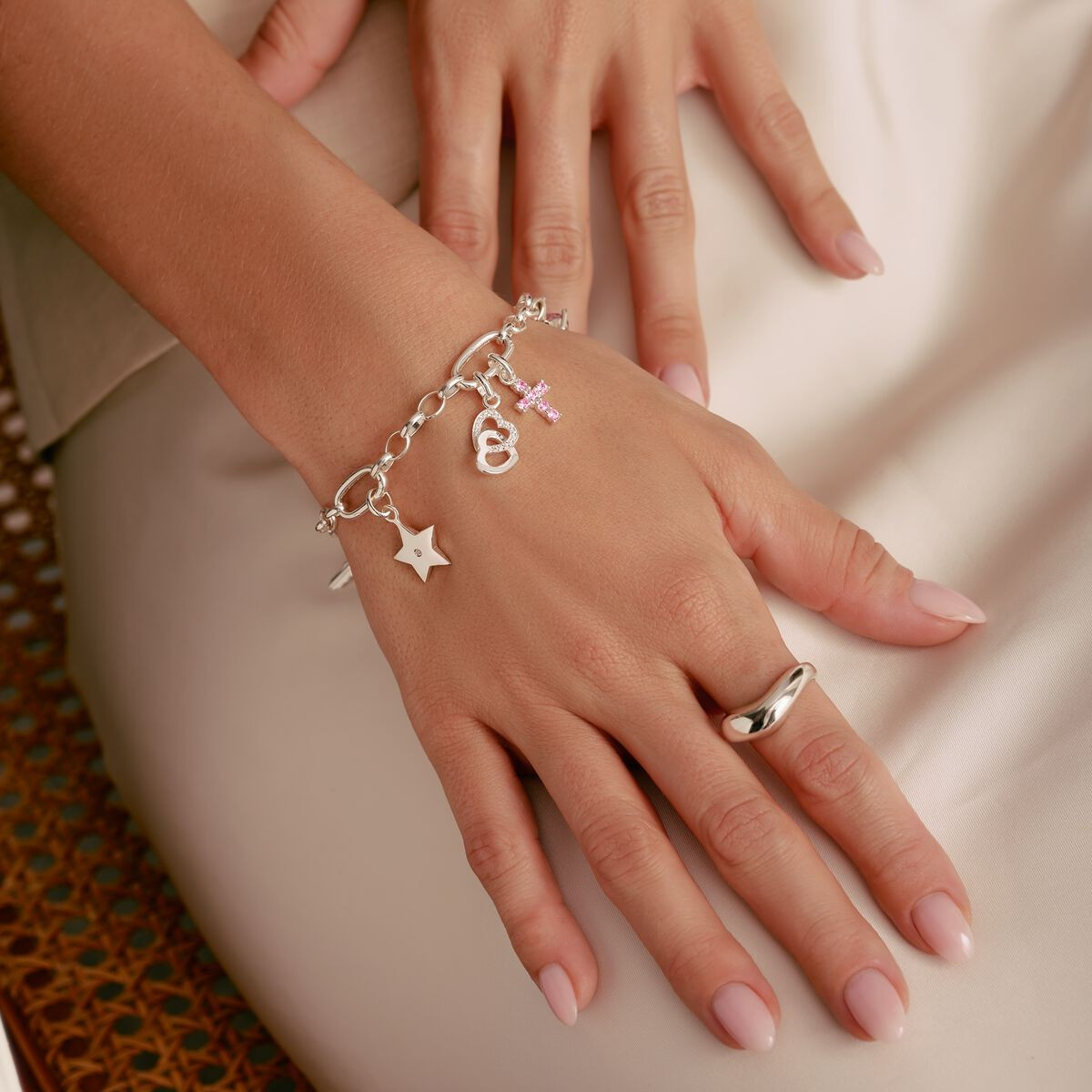 Thomas Sabo Silver Cross With Pink Stones Connect Charm Pendant