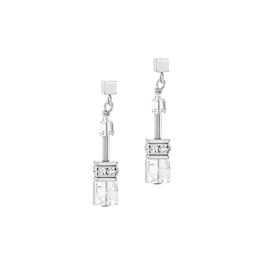 Coeur De Lion GeoCube Iconic Silver-White Earrings