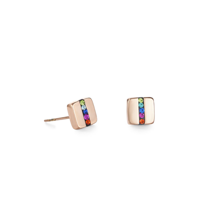 Coeur De Lion Square Rose Gold & Crystals Pavé Strip Multicolour Earrings