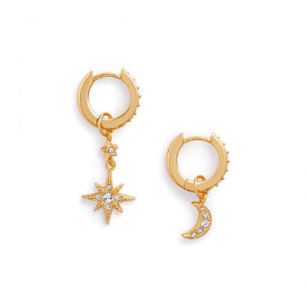 Olivia Burton Yellow Gold Moon & Star Silver Huggie Hoops