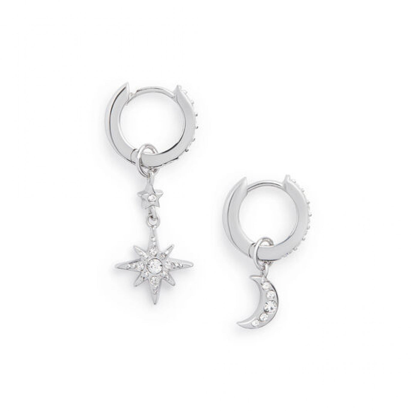 Olivia Burton Moon & Star Silver Huggie Hoops