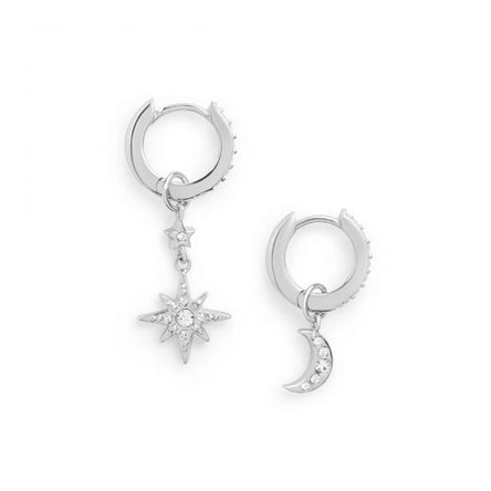 Olivia Burton Moon & Star Silver Huggie Hoops