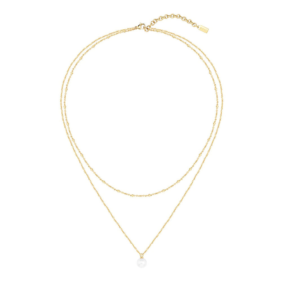 Boss Ladies Cora Double Chain Necklace Yellow Gold
