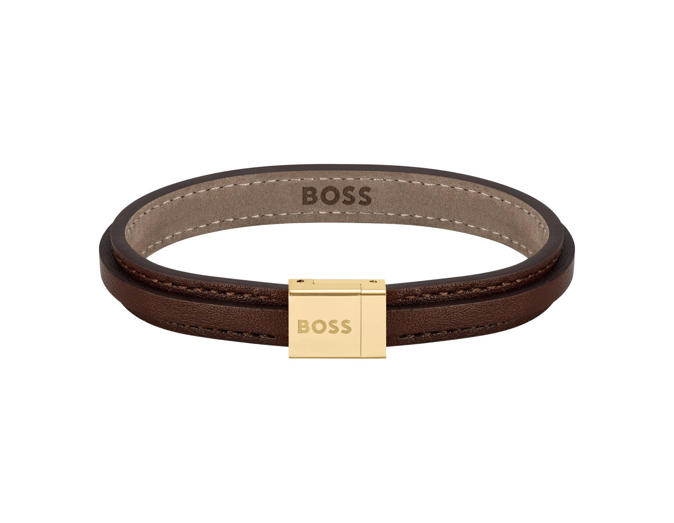Boss Men's Brown Leather Bracelet