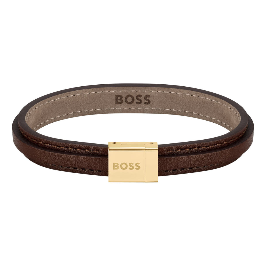 Boss Men's Brown Leather Bracelet