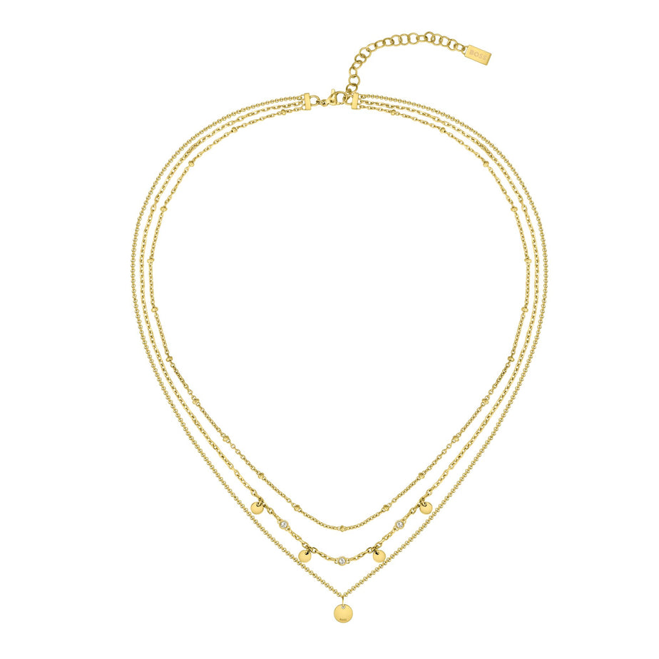 Boss Iris Gold Tone Crystal Layered Chain Necklace