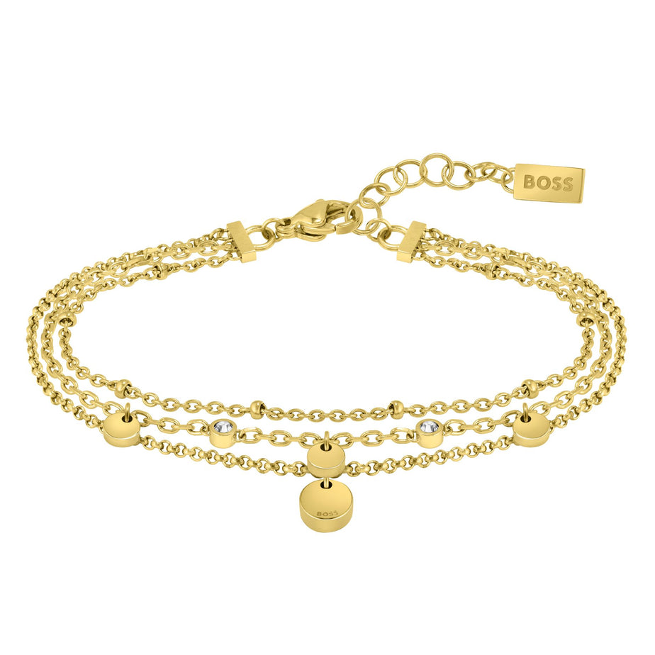 Boss Iris Gold Tone Crystal Layered Chain Bracelet