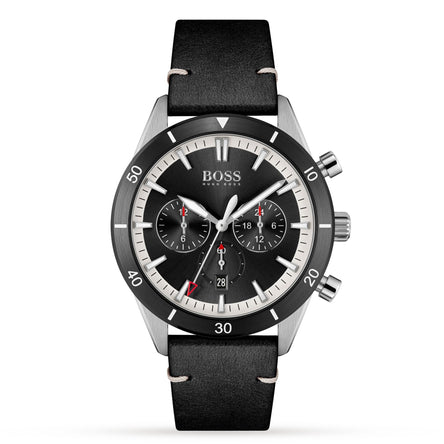 Boss Men's Santiago Chronograph Date Black Leather Strap Watch