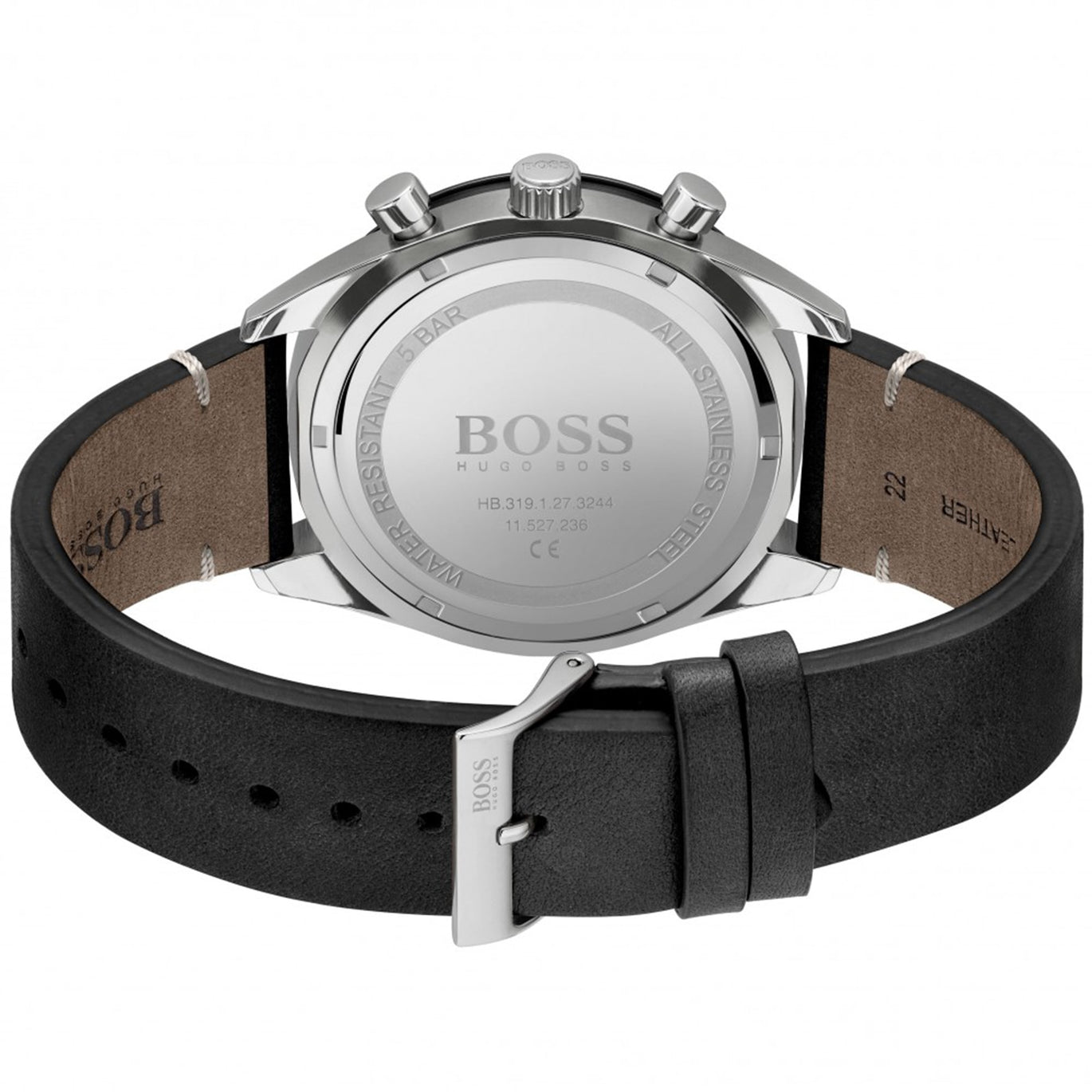 Boss Men's Santiago Chronograph Date Black Leather Strap Watch