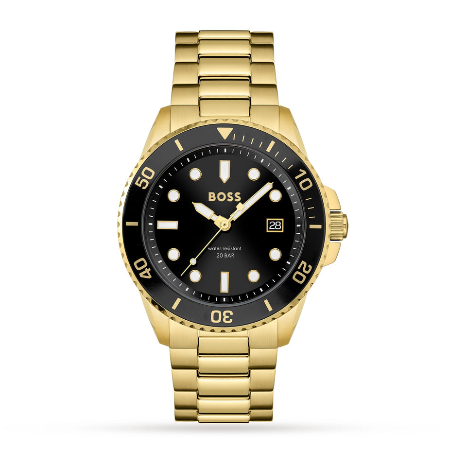 Boss Men's Ace Black Dial, Gold Bracelet Strap Watch