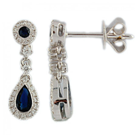 9ct White Gold Sapphire and Diamond Drop Earrings