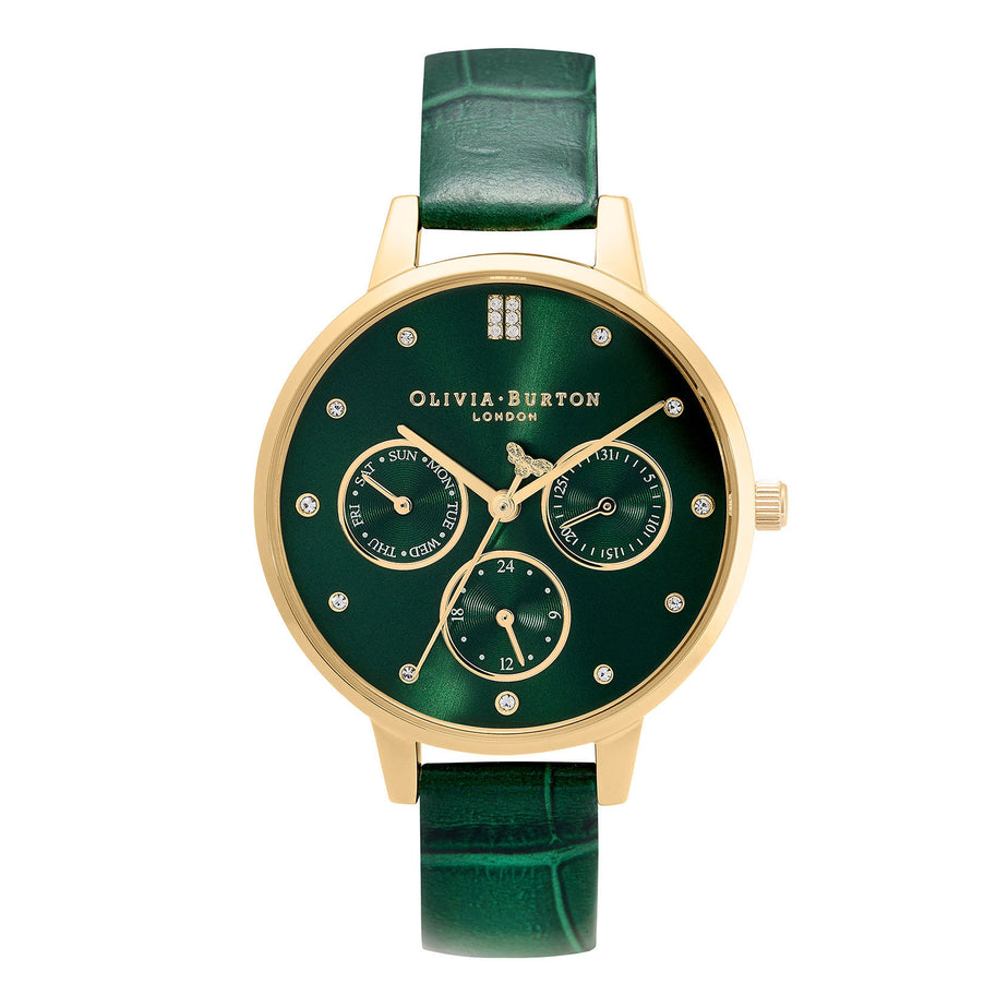 Olivia Burton 34mm Gold & Forest Green Leather Strap Watch