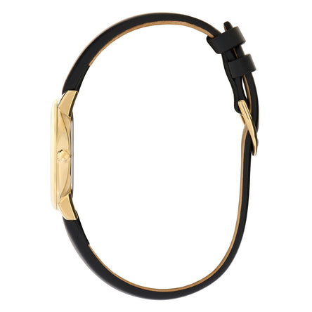 Olivia Burton Bee Ultra Slim Gold & Black Leather Strap Watch