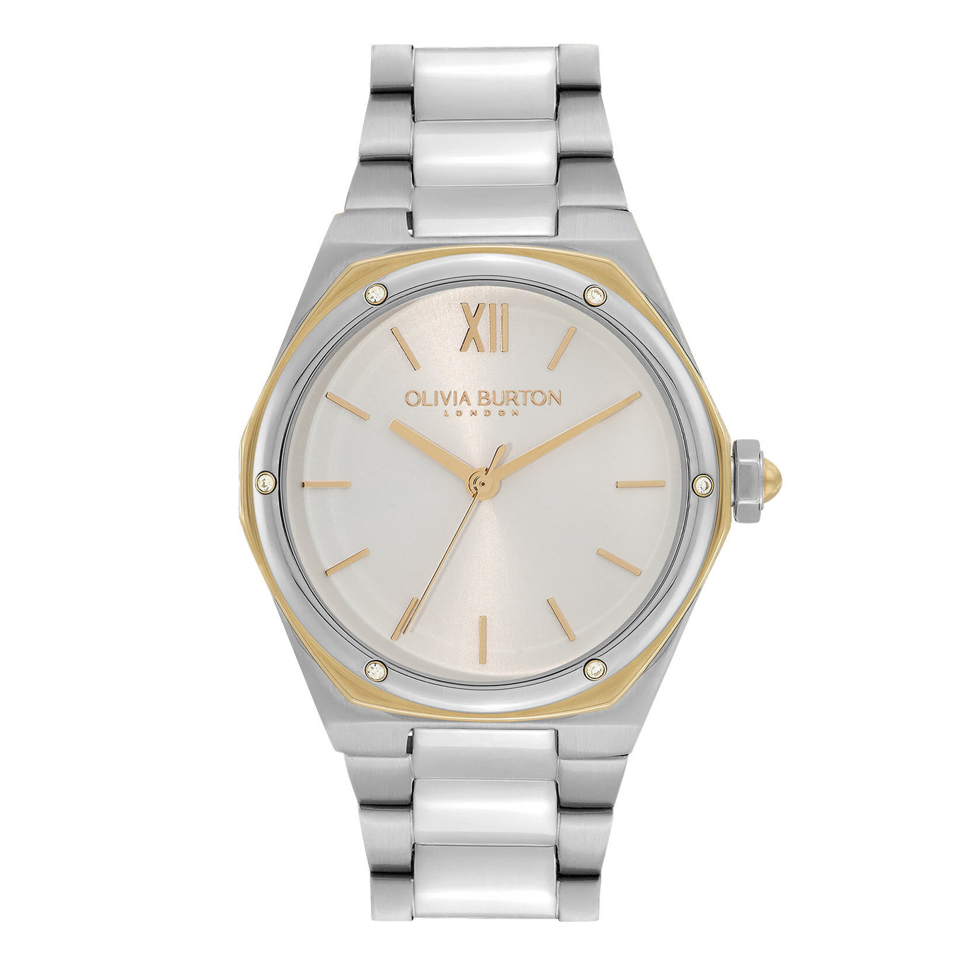 Olivia Burton Hexa White, Gold & Silver Bracelet Watch