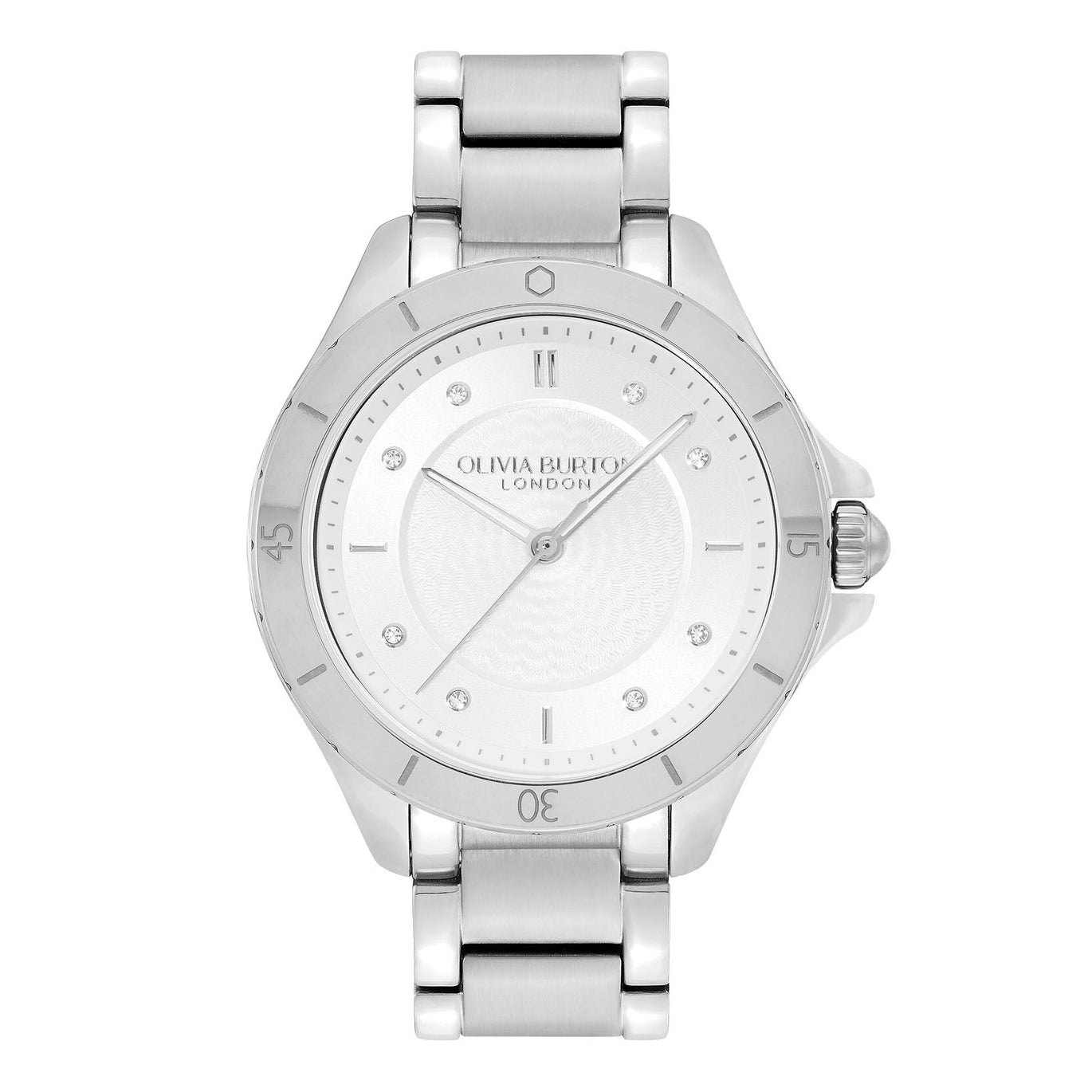Olivia Burton Guilloche Metallic White & Silver Bracelet watch