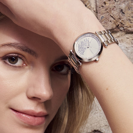 Olivia Burton Floral T-Bar White & Silver Bracelet watch