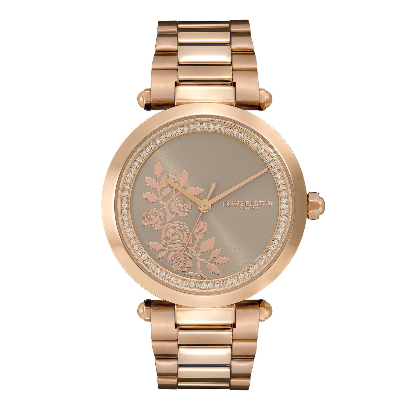 Olivia Burton Floral T-Bar Grey & Carnation Gold Bracelet watch