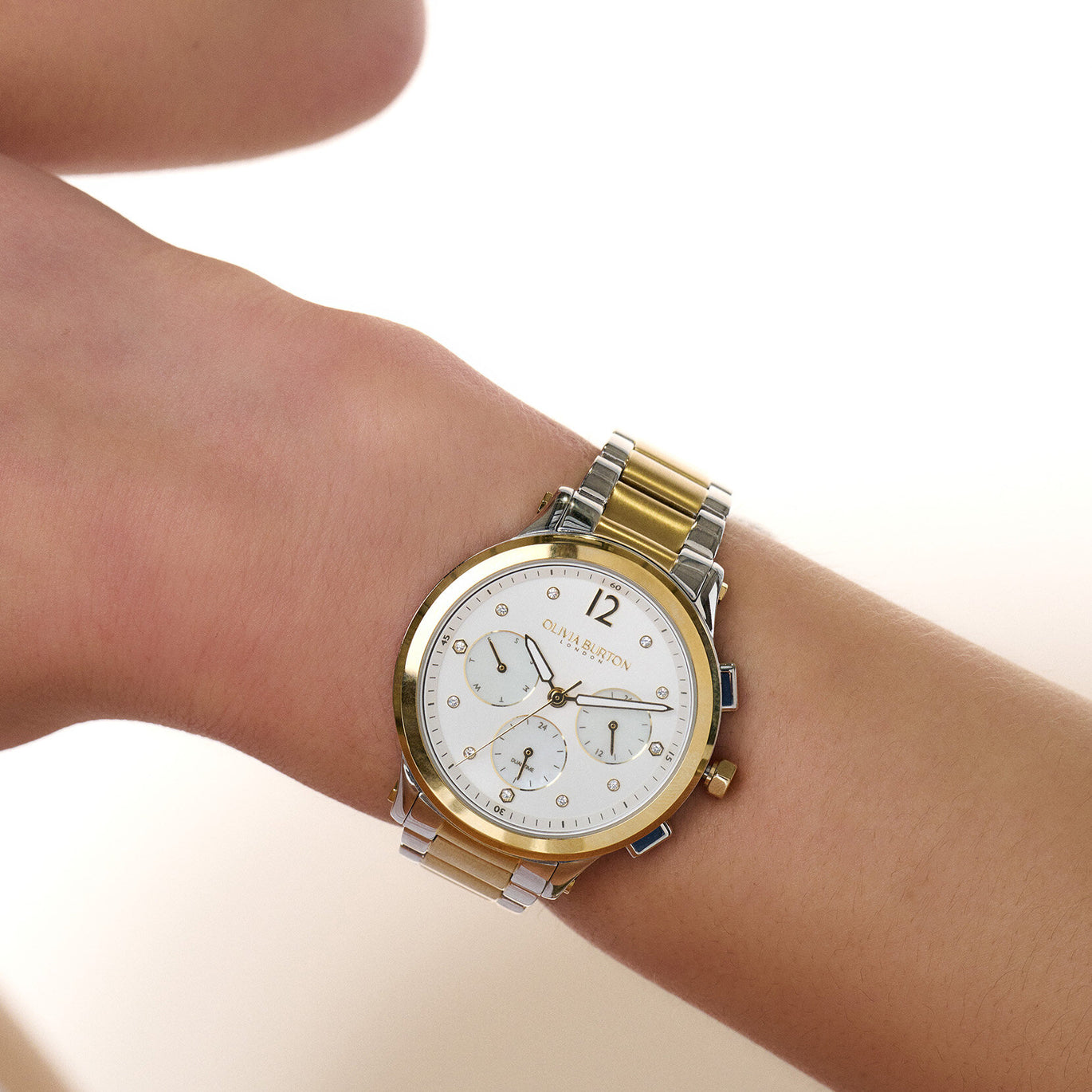 Olivia Burton Multi-Function Metallic White & Two Tone Bracelet Watch
