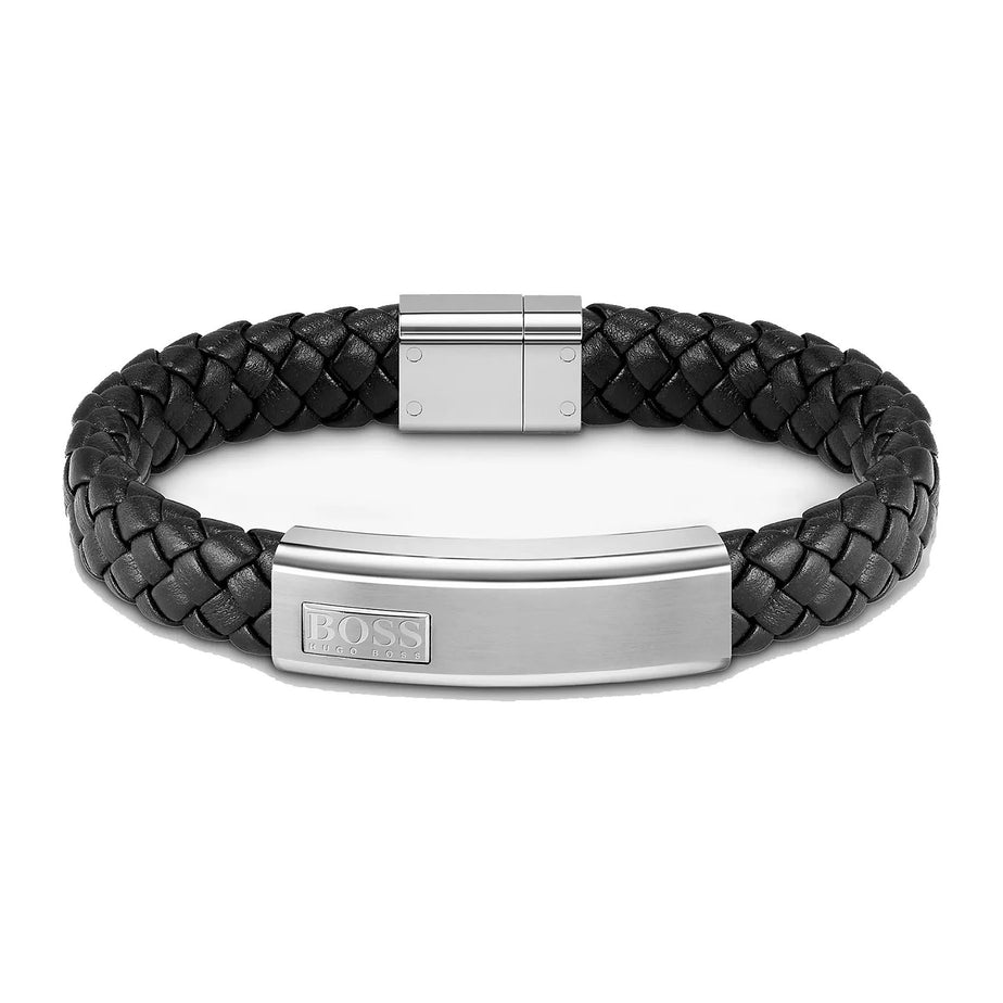 BOSS Men's Lander Black Leather Bracelet