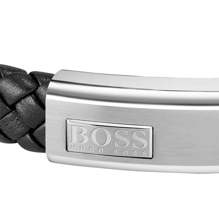 Boss Men's Lander Black Leather Bracelet