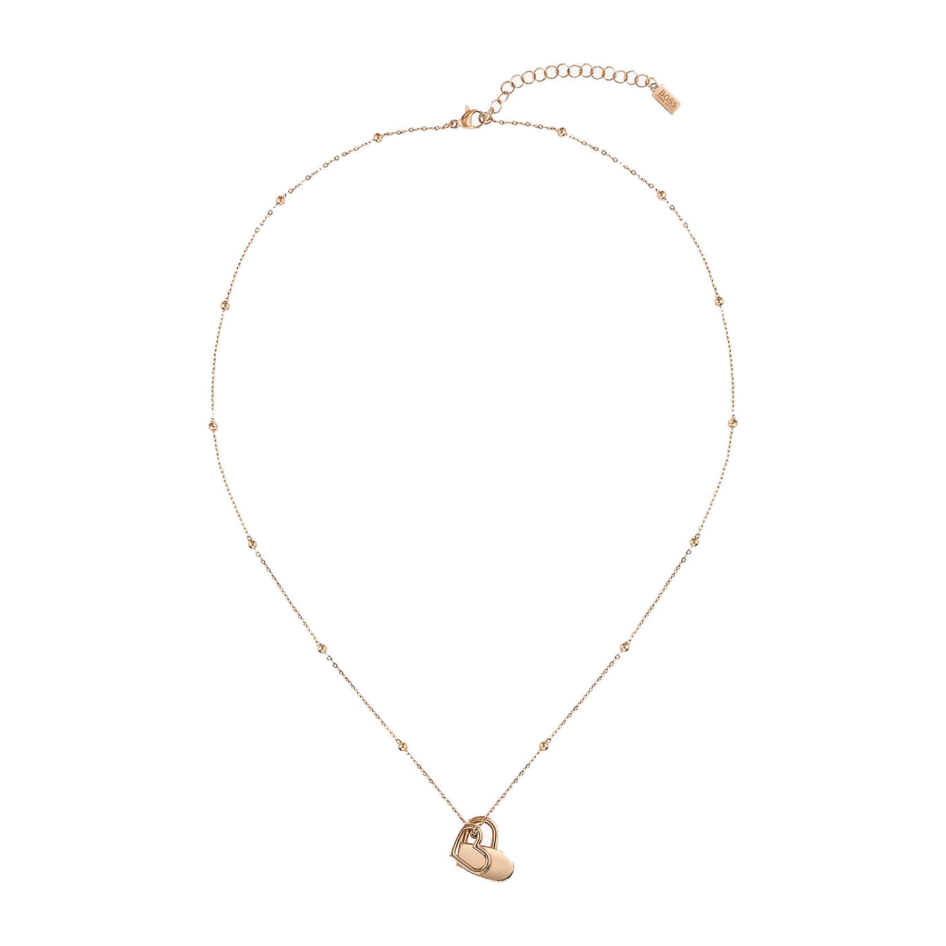 Boss Ladies Soulmate Double Heart Rose Gold Tone Necklace