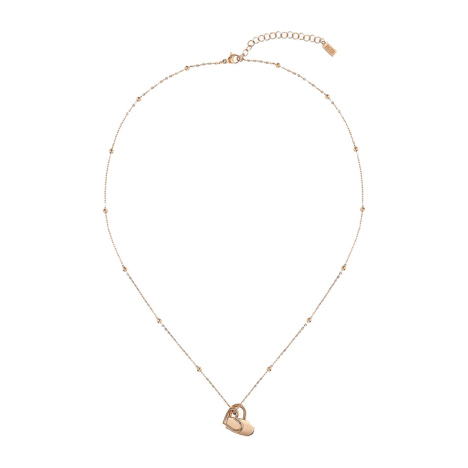 Boss Ladies Soulmate Double Heart Rose Gold Tone Necklace