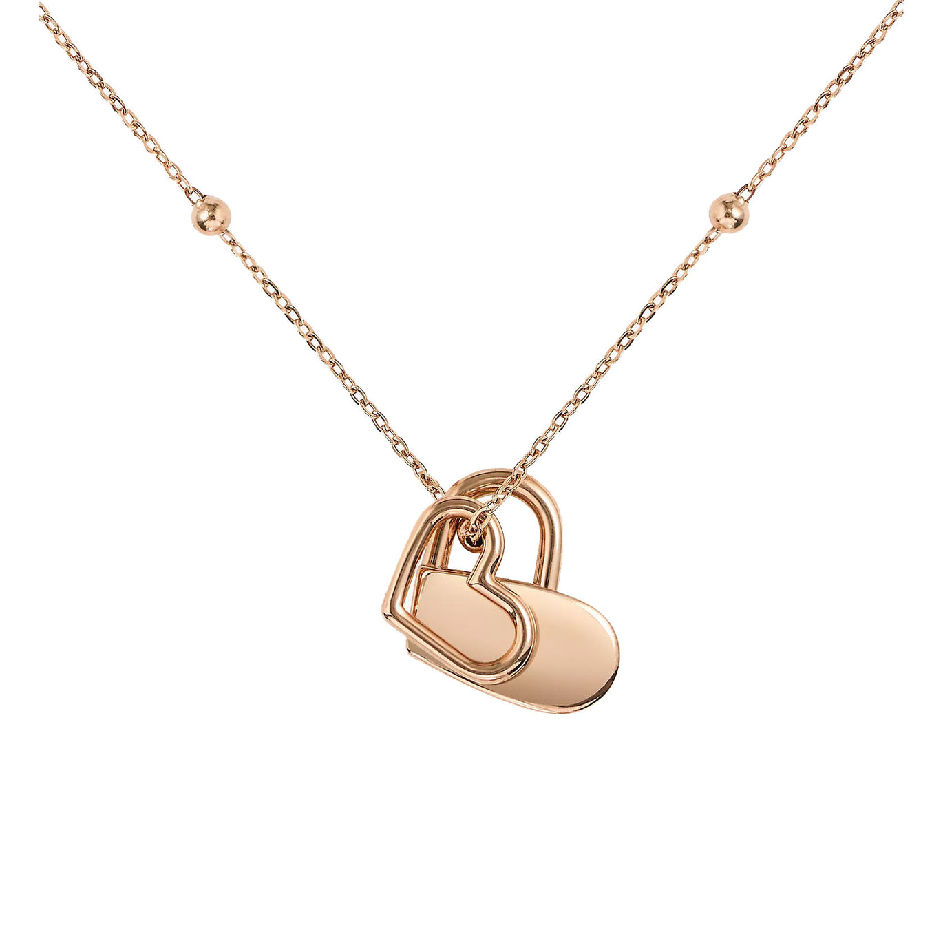 Boss Ladies Soulmate Double Heart Rose Gold Tone Necklace