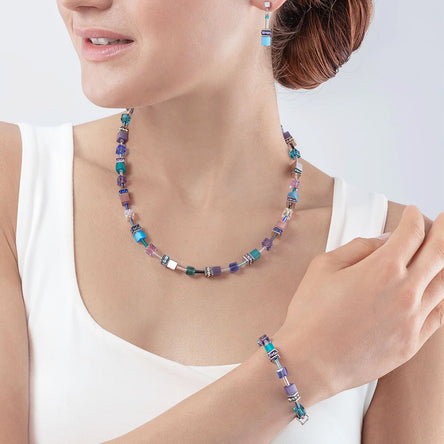 Coeur De Lion GeoCUBE® Iconic Turquoise - Purple Necklace