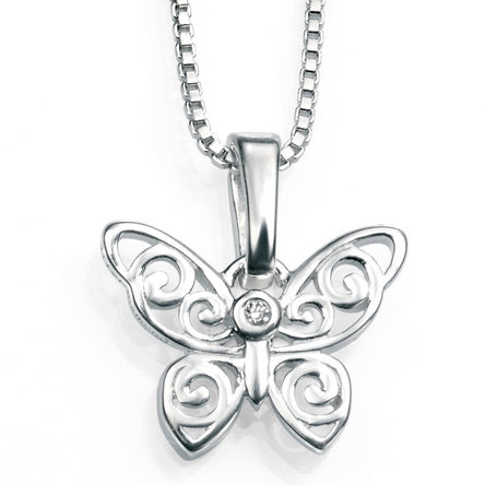 D for Diamond Filigree Butterfly Pendant