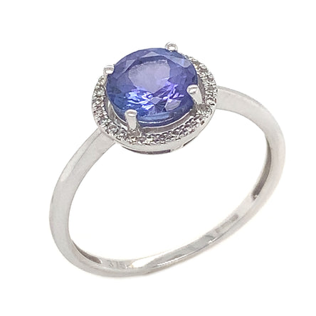 9ct White Gold Tanzanite & Diamond Halo Engagement Ring