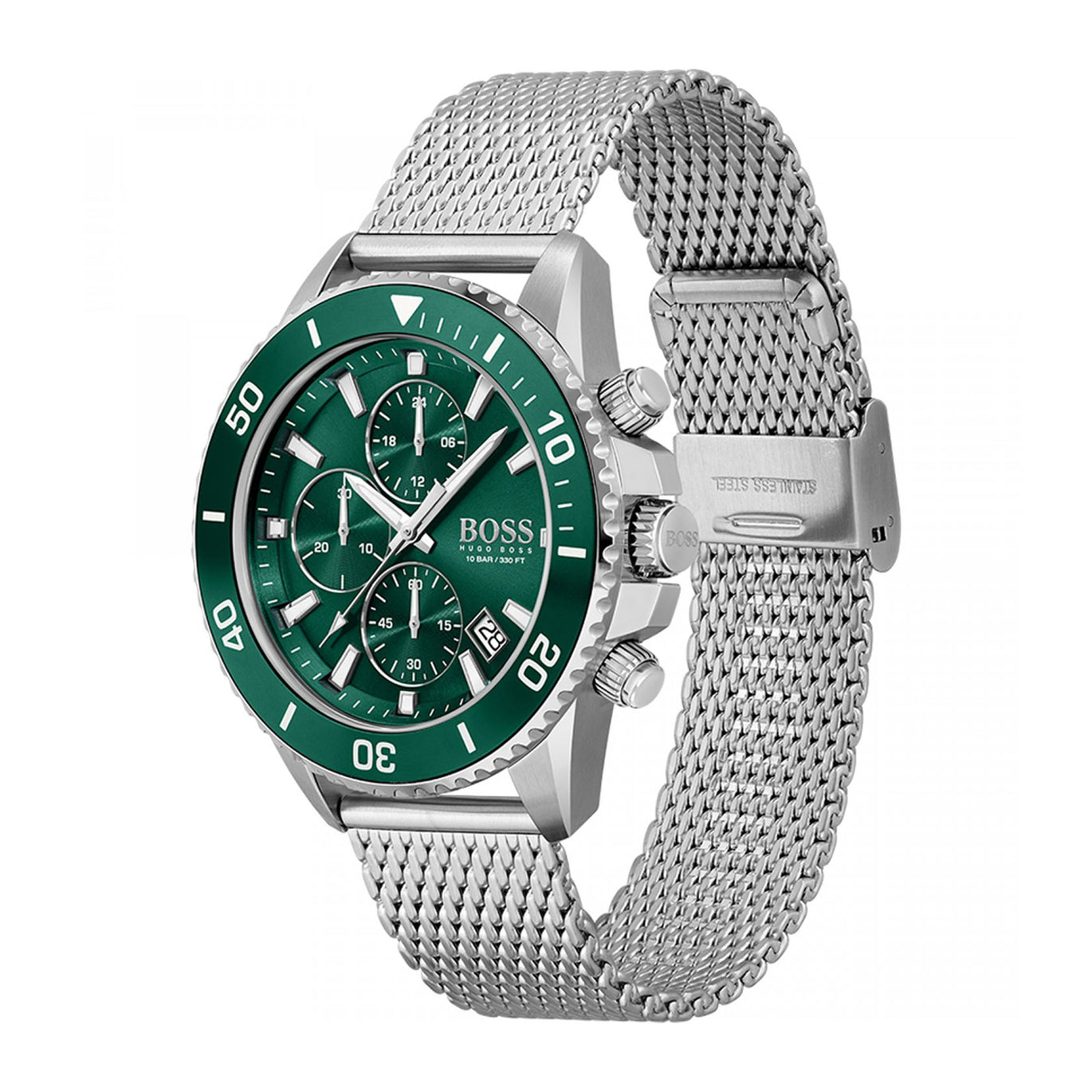 Boss Men's Admiral Chronograph Green Dial Mesh Strap Watch