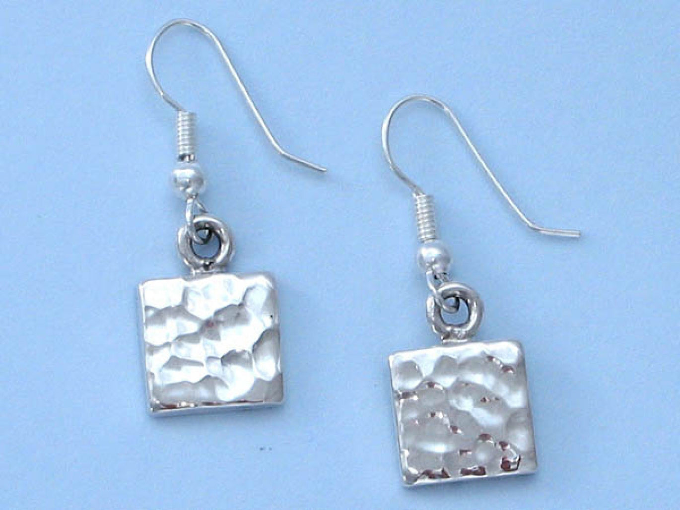 Out Of Mexico Silver Square Hammered Drop Earrings
