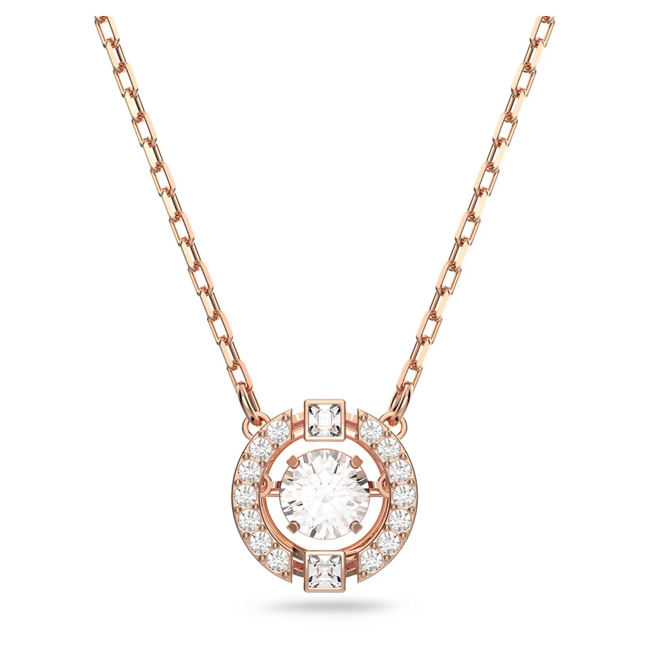 Swarovski White Sparkling Dance Round Necklace, Rose Gold tone plated