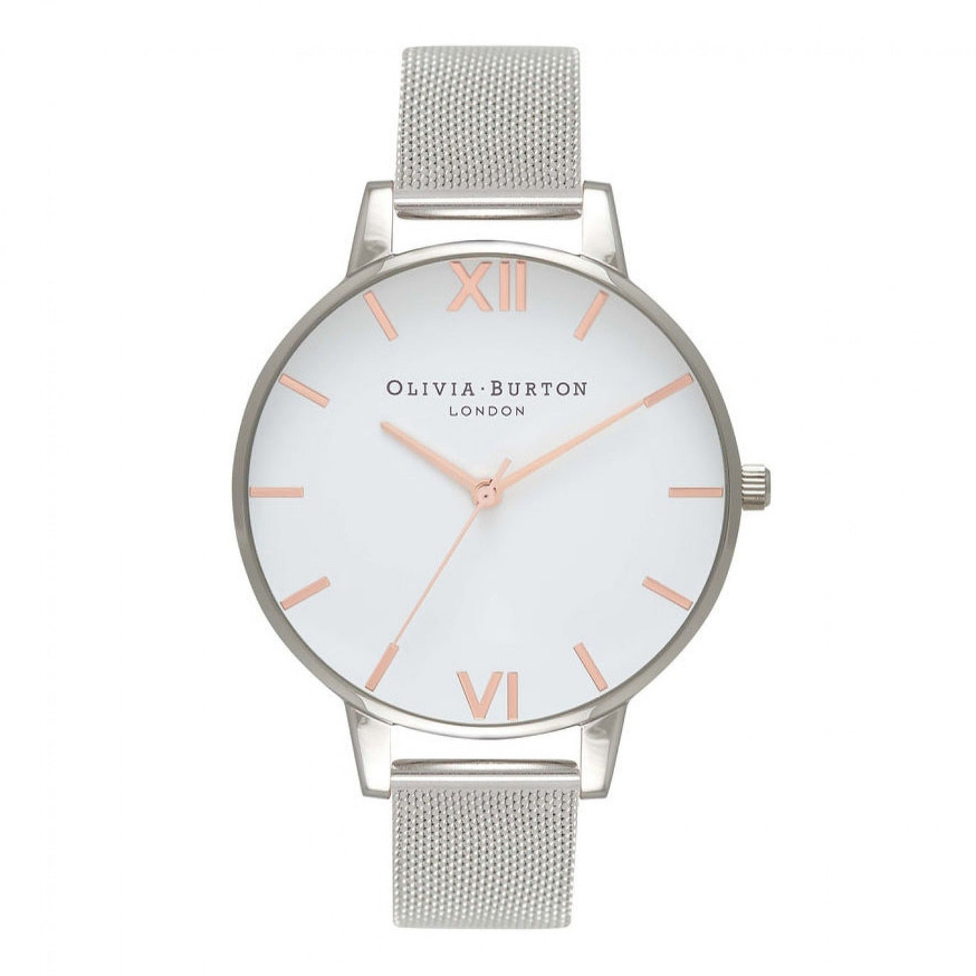 Olivia Burton White Dial Rose Gold & Silver Mesh Watch 38mm