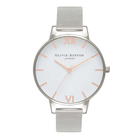 Olivia Burton White Dial Rose Gold & Silver Mesh Watch 38mm
