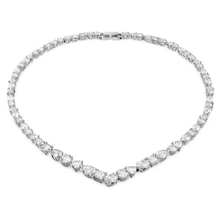 Swarovski Tennis Deluxe Mixed V Necklace, Rhodium Plated