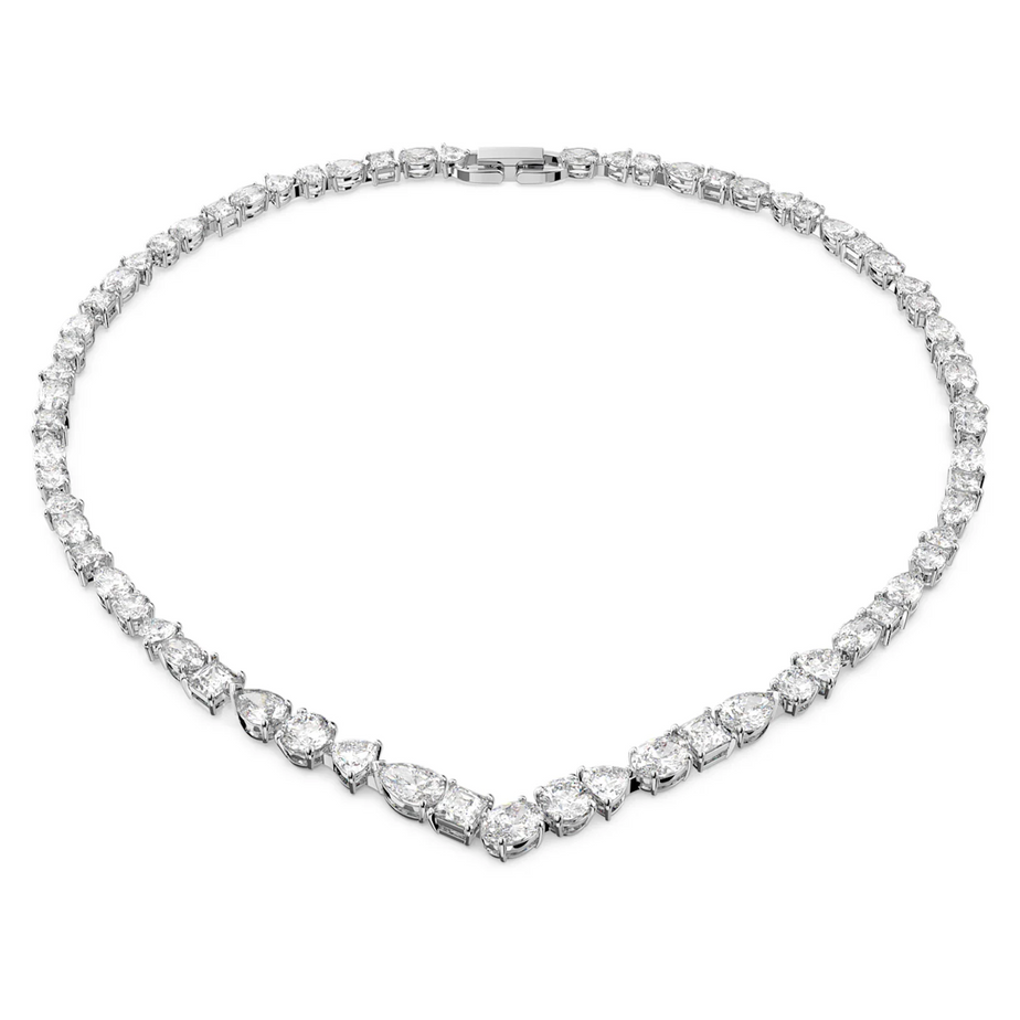 Swarovski Tennis Deluxe Mixed V Necklace, Rhodium Plated