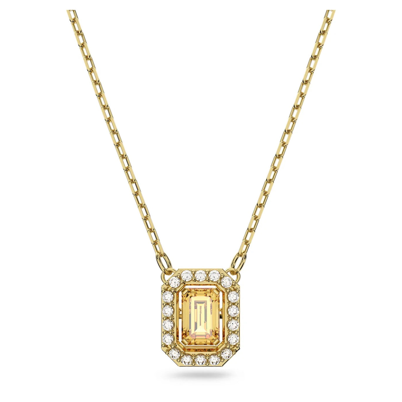 Swarovski Millenia necklace, Square Swarovski zirconia, Yellow, Gold-tone plated