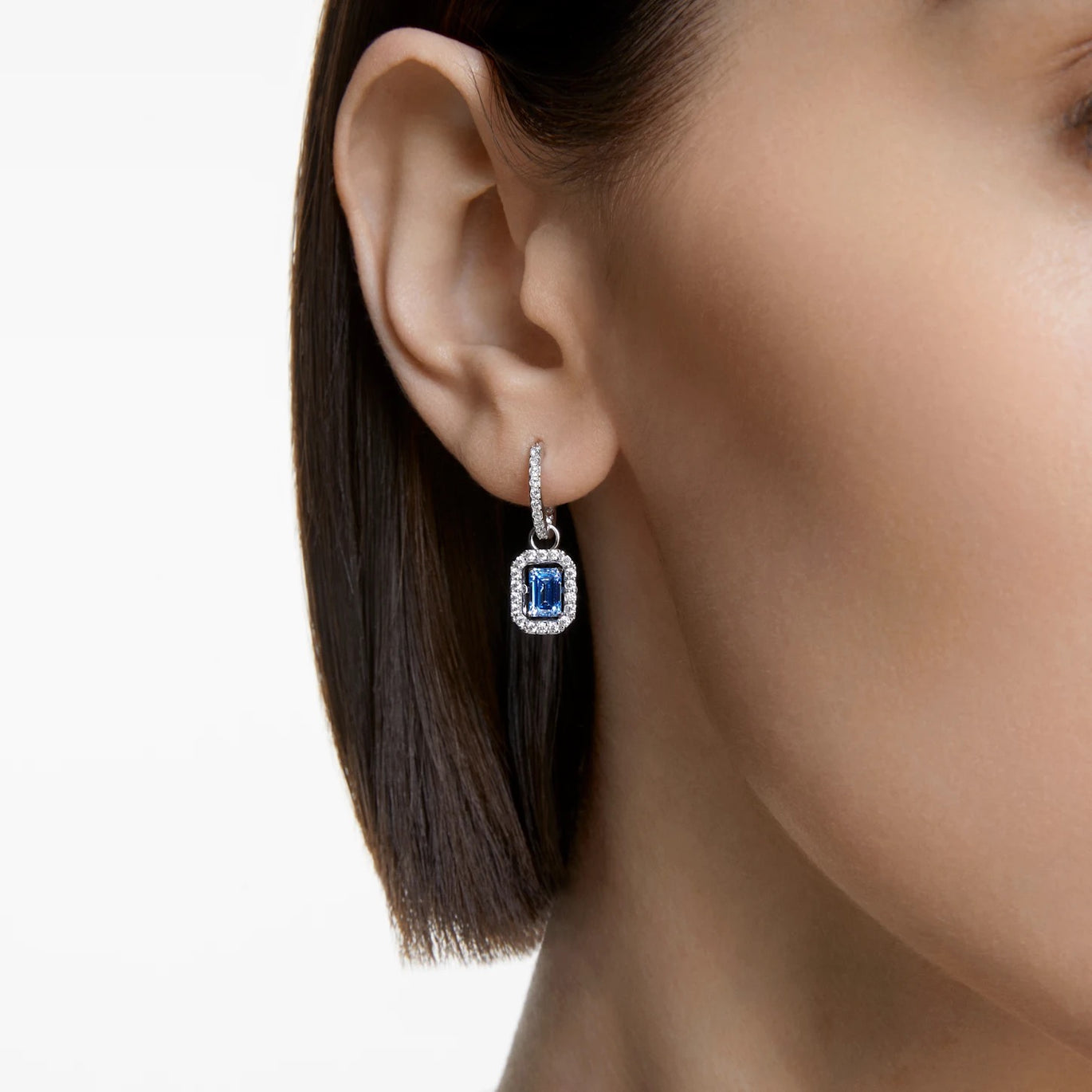 Swarovski Millenia Drop Blue Octagon Earrings Rhodium plated