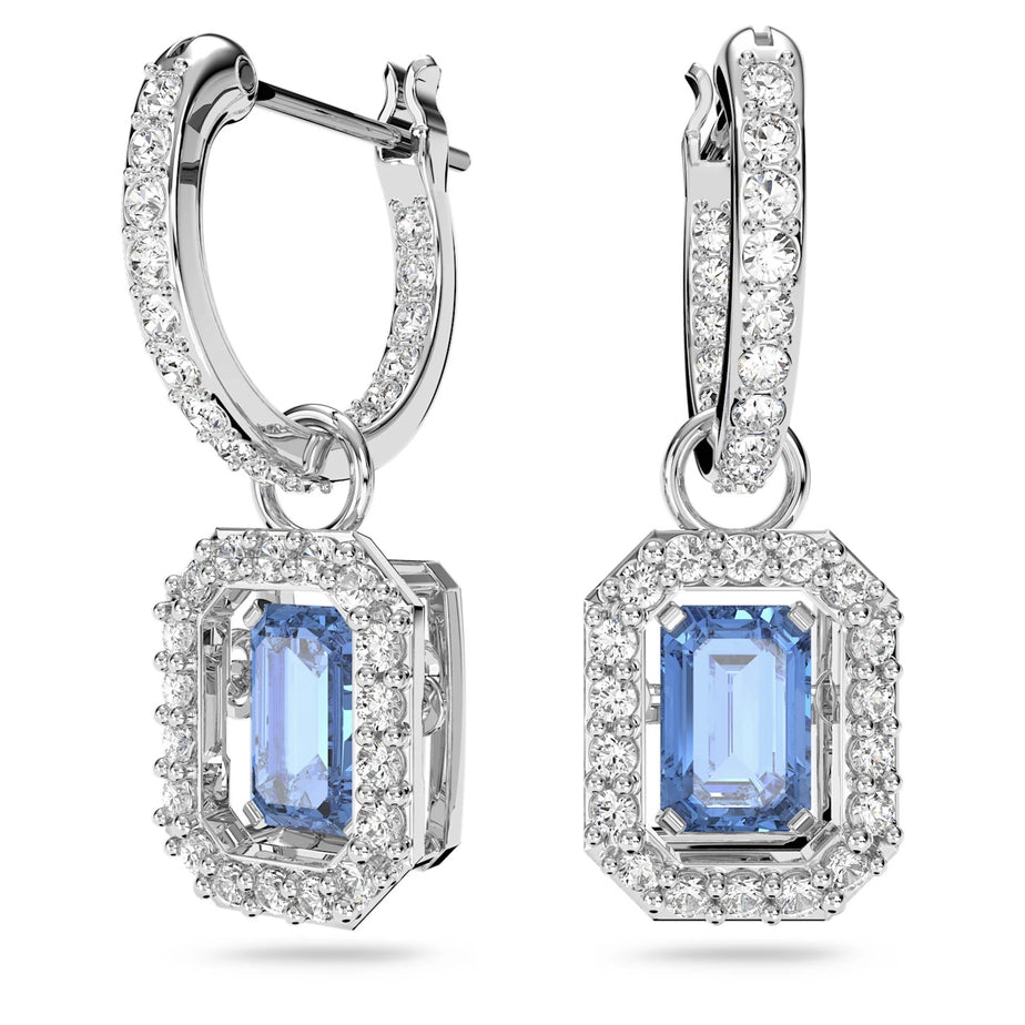 Swarovski Millenia Drop Blue Octagon Earrings Rhodium plated