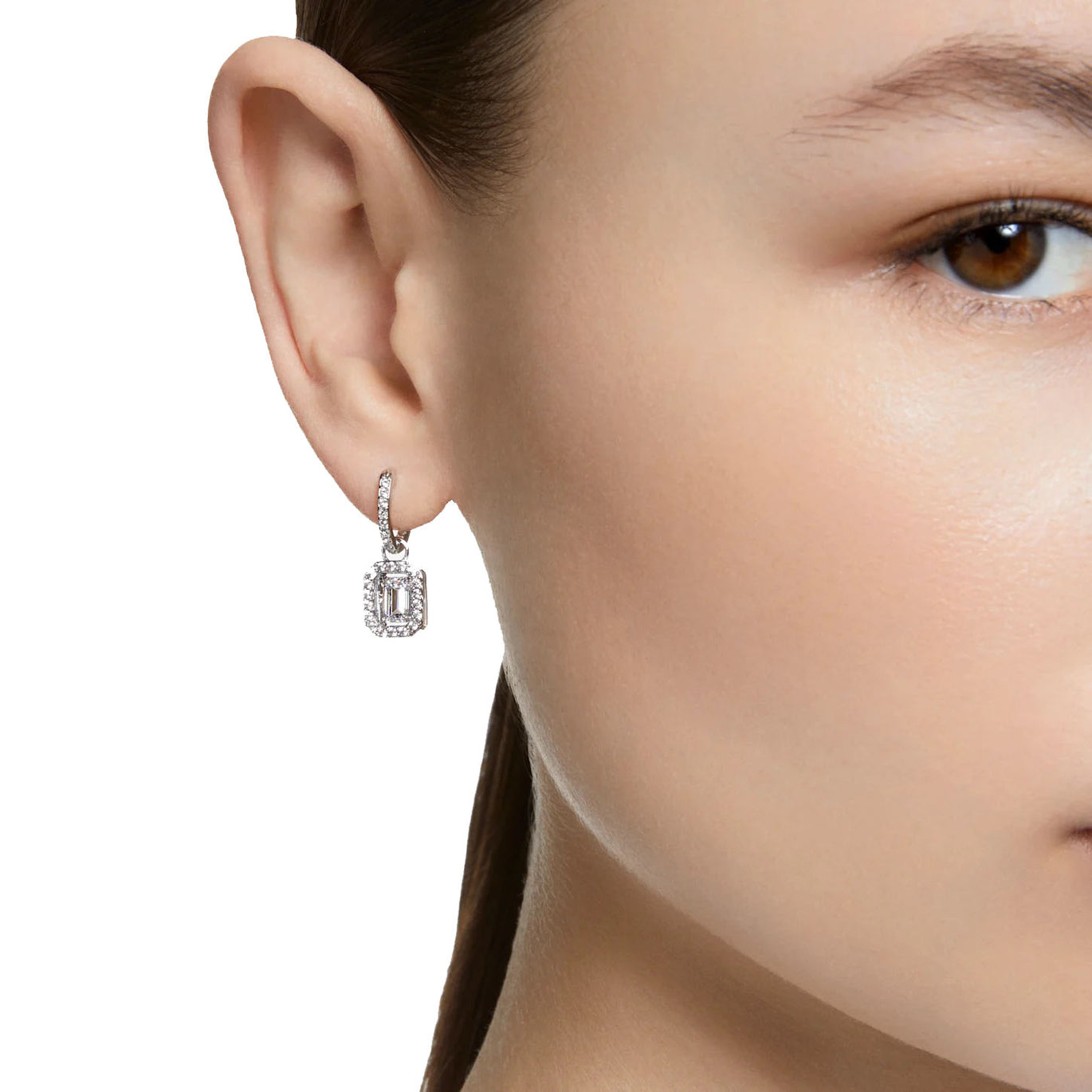 Swarovski Millenia drop Octagon cut earrings, White, Rhodium plated